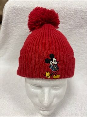 GAP Disney Red Mickey Mouse Pom Beanie Hat - Kids xs 24m